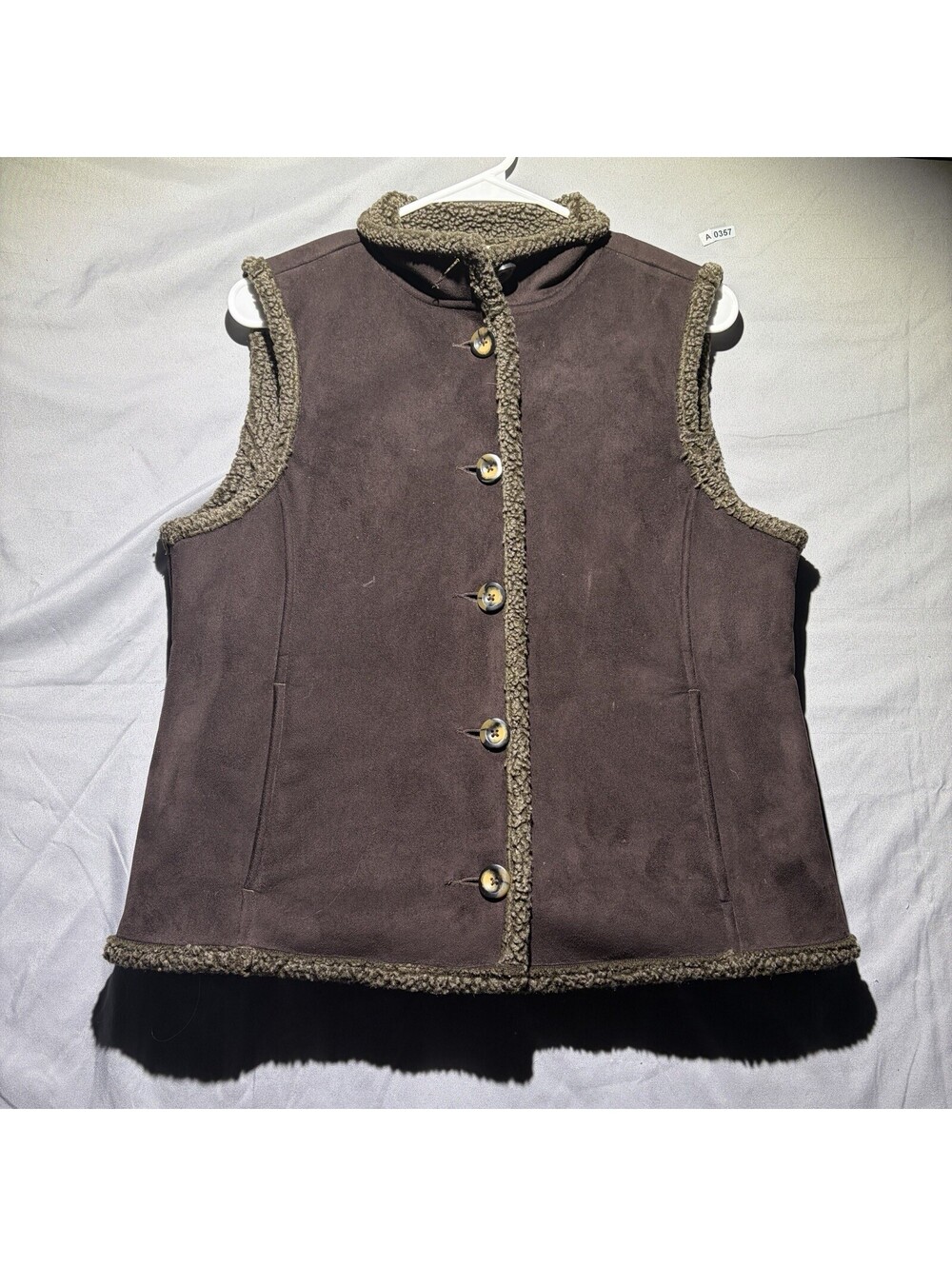 L.L. Bean Vest Womens S Brown Faux Suede Sherpa Lined Button Front Western